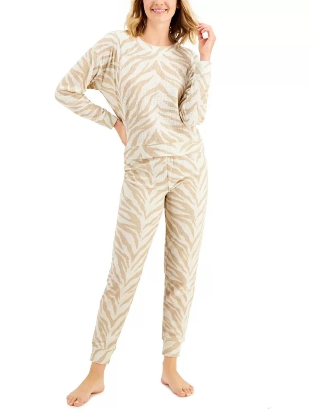 Jenni Women's Waffle Knit Top & Jogger 2-Piece Pajama Set, Tiger Beige, XXL